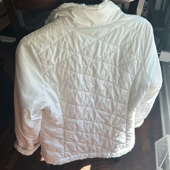 North Face Womens Mossbud Fleece Reversible Wind Resistant Full Zip Jacket White - Picture 5 of 13